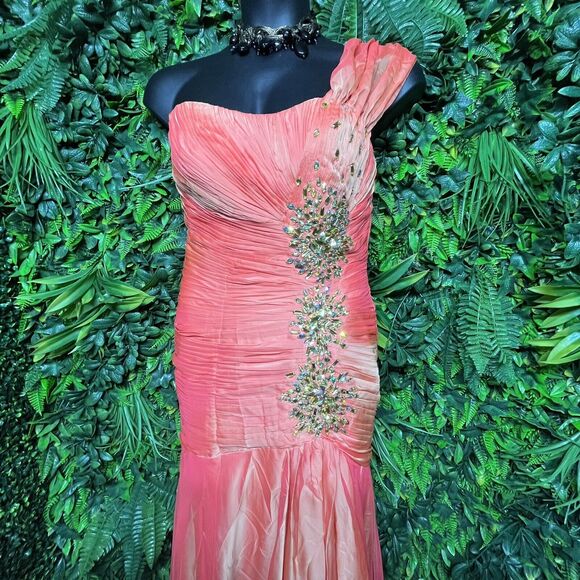 MAY QUEEN Dress Women 12 Orange Formal Mermaid Layered Hem Pleated Stoned 1650 - Picture 12 of 13